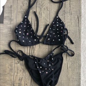 Black Crystal Encrusted Custom Bikini S